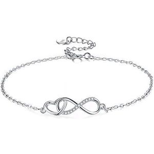 Infinity damesarmband van 925 sterling zilver, glinsterende vierkante zirkonia, liefde voor altijd, armband voor dames en meisjes, met geschenkdoos, zilver, kubische zirkonia, Zilver, Kubieke zirkonia