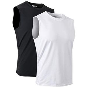 MeetHoo Heren Tank Top, Mouwloos T-shirt Vest Tops Sneldrogend Zweetbestendig Sport Ondershirt voor Running Fitness Gym, Zwart+wit, S