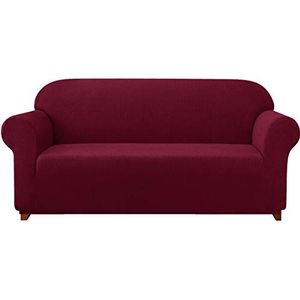 Subrtex eendelige sofahoes, fauteuilhoes, met elastische armleuningen, sofabesherming (voor 4-zits, bordeauxrood)