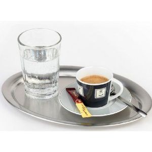 APS dienblad ""Kaffeehaus"", klassiek Weens koffiehuis dienblad, roestvrijstalen dienblad, mat gepolijst, ovaal, gerolde rand, 26,5 x 19 cm, 1 cm hoog