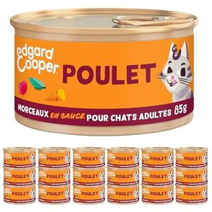 Edgard & Cooper Sausstukjes voor katten, graanvrije voeding, natuurlijk voer, 18 x 85 g, gezonde voeding, smakelijke en evenwichtige voeding (kip)
