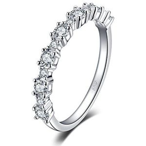 JewelryPalace Half eeuwigheid ronde zirkonia ring voor dames, verlovingsring, 925 zilver/geelgoud/roségoud, ringen voor verjaardag, bruiloft, belofte, trouwring, mode sieraden, cadeau, Edelsteen,