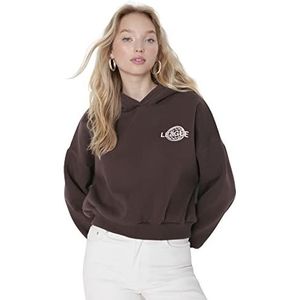 Trendyol Oversized hoodie met slogan-hoodie voor dames, bruin, XL, Bruin