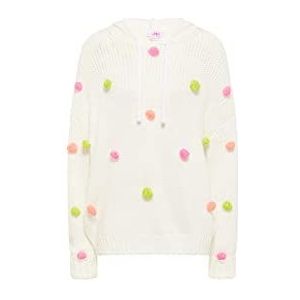 TEYLON Sweat à capuche en tricot pour femme, Blanc laine multicolore, M-L