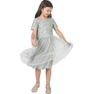 Maya Deluxe Midi-jurk voor meisjes, bruiloft, pailletten, korte mouwen, voor eindexamenfeest, verjaardag, bruidsmeisje, Lily groen