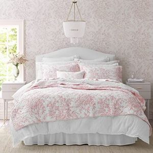Laura Ashley Omkeerbare katoenen beddengoedset met bijpassende kussenslopen, lichte woondecoratie voor alle seizoenen, bedford roze, extra groot bed