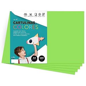 Kleurrijk karton, A4, intensieve kleuren, 180 g, kleurrijke vellen, voor handwerk, print je creatieve documenten en tekeningen, kleurrijke vellen A4 · m-office (250 vellen, groen)