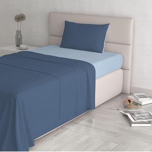 Italian Bed Linen Beddengoed Natural Color Avio/lichtblauw