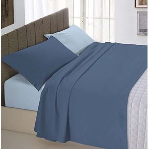 Italian Bed Linen Beddengoed Natural Color Avio/lichtblauw