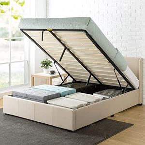 Zinus Maddon Bed 160 x 200 cm - bedframe hoogte 31 cm met opbergruimte onder het bed - Ottoman Gas Lift Gestoffeerd bedframe met opbergruimte - Beige