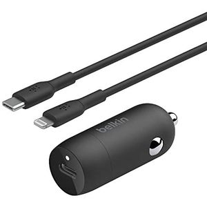Belkin BOOST↑CHARGE™ 30 W autolader (compact, USB-C Power Delivery, USB-C naar Lightning-kabel inbegrepen, universele compatibiliteit, voor alle iPhone 14, iPad enz., zwart)