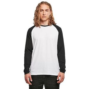Build Your Brand Contrast Raglan T-shirt met lange mouwen voor heren, Wit/Zwart