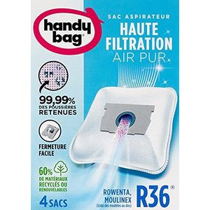 Handy Bag - Sacs aspirateur R36 x4sacs - Compatibles Moulinex, Rowenta - 99,99% des poussières retenues - Fermeture facile - Anti-allergène - 60% de matériaux recyclés, Blanc