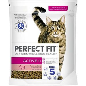 PERFECT FIT Droogvoer voor volwassenen voor actieve katten vanaf 1 jaar - rundvlees, 750 g (6 zakjes)