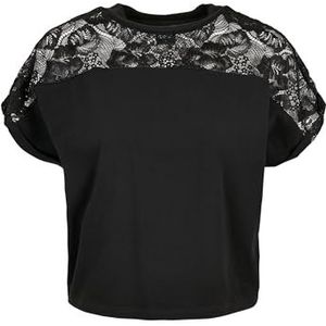 Urban Classics Dames kort oversized kanten T-shirt, zwart.