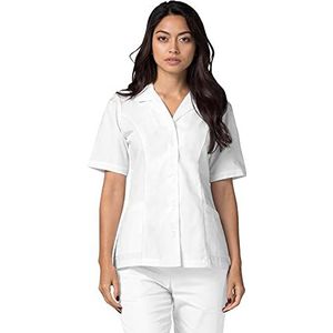 Adar Universele medische blouse voor dames, reverskraag met knoopsluiting, Wit.