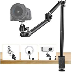TARION overhead-statiefcamera met bureaubevestiging 360 ° flexibele scharnierende arm met 3/8''-schroef en 3/8'' tot 1/4''-schroef voor DSLR-camera's en Projectorringlicht (L)