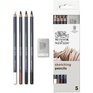 Winsor & Newton 0490009 tekenpotloden set van 4 in antracietgrijs, sepia, medium houtskool, zachte houtskool, 1 stuk