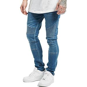 Urban Classics TB1436 Jeans voor heren, slim fit, bikerbroek, stretch, 5-pocket used look, Blauw Washed (799)