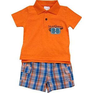 Schnizler Star Game met T-shirt, geruit, korte broek, kledingset voor jongens, Oranje (origineel 900)