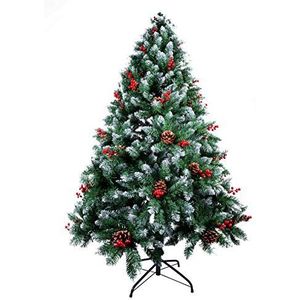 AGM Kunstkerstboom van 2,1 meter met 900 punten, rode bessen, scharnieren en metalen basis, hoogwaardige metalen basis voor binnen en buiten, kerstdecoratie