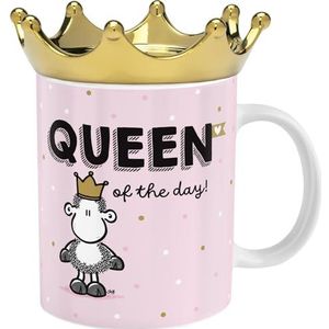 Sheepworld Kroon mok met Queen Print Patroon | Porseleinen Koffiemok 50 cm Kroon Deksel Gift Box | Cadeau voor jou, vriendin, zus, collega | 48946