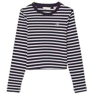 GANT T-shirt rayé pour fille Shield Slim Ribbed Top, Bleu nuit, 134-140