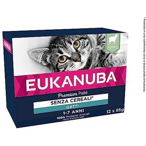 EUKANUBA Graan Free Vochtig voer voor volwassen katten, premium natvoer rijk aan lamsvlees voor katten, 12 x 85 g