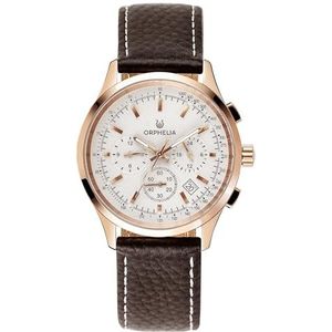 Orphelia Kwartshorloge voor heren, 24 uur, dual time, leer, Bruin/Zilver, Band