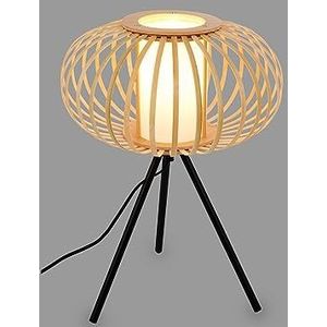 BRILONER Bamboe bedlamp, bureaulamp van hout, kabelschakelaar, leeslamp, boho-stijl, kamerdecoratie, E27-28 x 39,5 cm (diameter x hoogte)