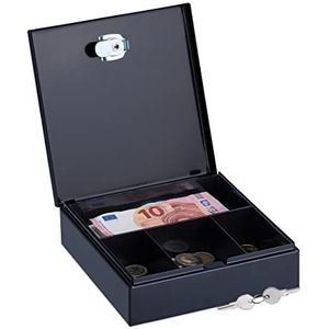 Relaxdays Waardenbox, spaarpot voor munten en toonbank, met 2 sleutels, staal, kunststof, 5 x 17,5 x 17 cm, zwart