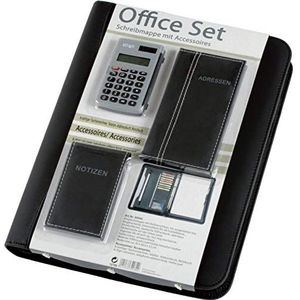 Alassio 30060 Bureauset met A4-ringband, kunstleren aktetas, zwarte aktetas, ca. 34,5 x 27,5 x 4 cm, rekenmachine, adresboek en notitieblok