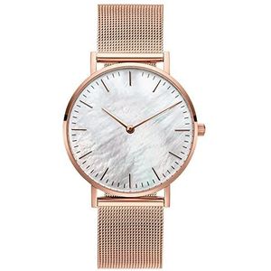 Basfur Dameshorloge, analoog kwartshorloge voor dames, met armband van roestvrij staal, roségoud band/wit dial, modern, Rose Gold Band / White Dial, Modern