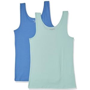 Amazon Essentials Tanktop voor dames, slim fit, 2 stuks, turquoise/Frans blauw, maat L