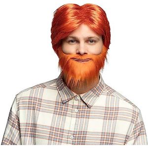 Boland 85736 - Dude pruik voor volwassenen, oranje, kort synthetisch haar met baard, kapsel, accessoires, hoofddeksel, kostuum, carnaval, themafeest