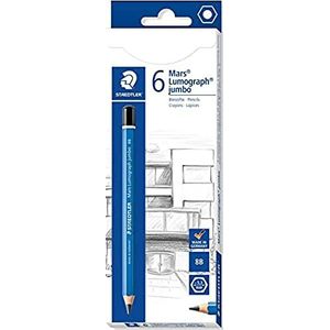 Staedtler Mars Lumograph Jumbo, hoge kwaliteit, 8B, grote module voor schrijven en tekenen, kartonnen etui met 6 potloden 8B, 100J-8B VE