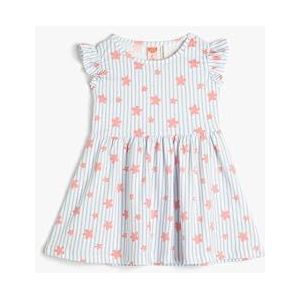Koton Baby meisjes jurk katoen bloemenprint mouwloos ronde hals ecru streep (0s1), 6-9 Monate, Ecru Stripe (0s1)