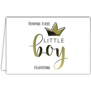 Afie 69-5151 wenskaart voor baby Little Boy, goudkleurige letters, glanzend, voor geboorte of adoptie kleine prinskroon, koningsformaat, horizontaal, met witte envelop, formaat 17,5 x 12 cm