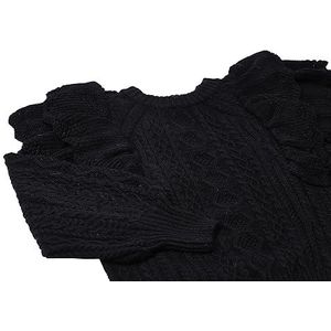 faina Pull tricoté pour femme avec col rond, manches ballon et volants - Noir - Taille XS/S, Noir, XS