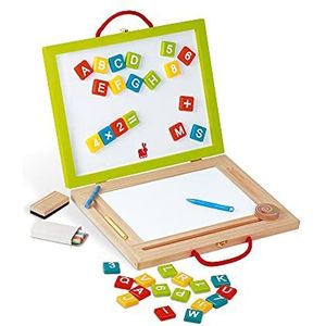 Janod - Kinderbord van hout 4-in-1 – Magisch rek voor meerdere activiteiten – accessoires en 42 magneten inbegrepen – leren lezen en schrijven – vanaf 3 jaar, J05014