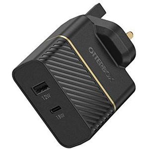 OtterBox UK Wandlader met 2 poorten, 30 W, USB-C PD 18 W + USB-A 12 W, snellader voor smartphone en tablet, valgetest, robuust, ultra duurzaam, zwart