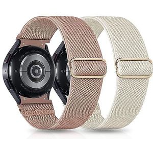 KONEE 2 stuks elastische nylon reservebandjes voor Samsung Galaxy Watch 6/5/4, 20 mm, voor Samsung Galaxy Watch 6/5/4, huidroze + beige, 20 mm, nylon, Nylon