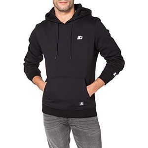 STARTER BLACK LABEL Essentials heren hoodie met geborduurd logo, patch op de zoom, hoodie en zak, maten S tot XXL, zwart.
