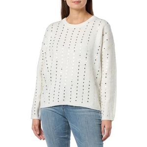 faina Pull en tricot pour femme - Col rond à paillettes - Blanc laine - Taille XS/S, Blanc cassé, XS