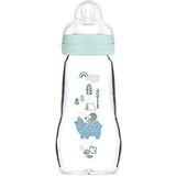 MAM 81940711 Feel Good glazen babyflesje (260 ml), babyfles met brede opening, stabiele zuigfles met speentje in maat 1, vanaf 0 maanden, natuurlijke motieven, beer/egel,Zwart