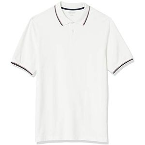 Amazon Essentials Poloshirt van katoenen piqué voor heren in normale pasvorm (verkrijgbaar in grote maat), wit/rood/marineblauw, maat S