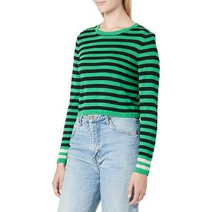 Only Onlvicci L/S Crop Stripe Pullover KNT Sweatshirt (3 stuks) voor dames, Green Bee/Stripes: W.Black Pumice Stone, S, Green Bee/Stripes: W.Black Pumice Stone