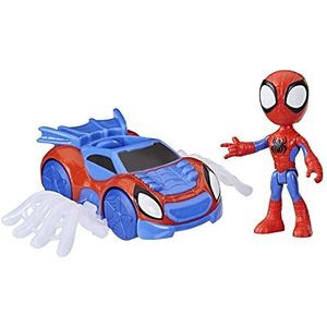 Marvel Spidey en zijn buitengewone vrienden, Arachno-Bolide van Spidey, Spidey-figuur met voertuig en accessoires, kleuterspeelgoed