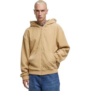 Urban Classics Sweat à capuche jacquard en velours zippé pour homme avec fermeture éclair, coupe surdimensionnée, Beige union, M