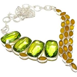 Green Amethyst Yellow Chalcedony Multi-Stone Handmade Heavy Necklace 18"" For Girls Women 925 Sterling Silver Plated Jewelry From VACHEE 1789